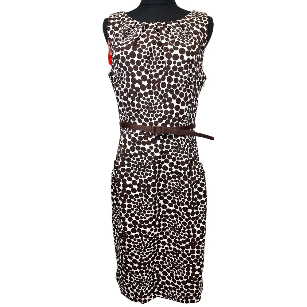 London Times Sheath Dress Size 12 Brown Polka Dot‎ Career Office Capsule